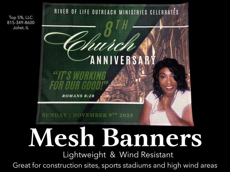 Custom business banners and outdoor signage from Top 5 Percent in Joliet Illinois