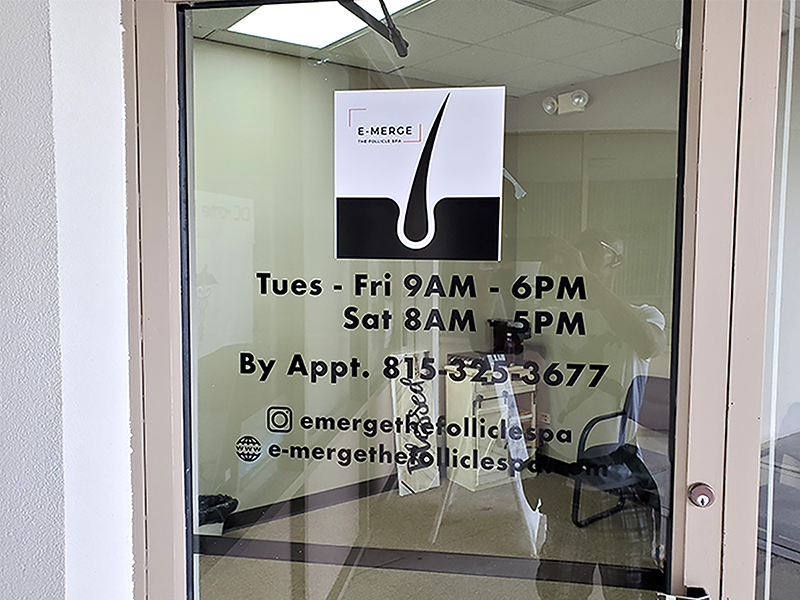 Custom door signs and door graphics for businesses in Joliet, Shorewood, and Crest Hill