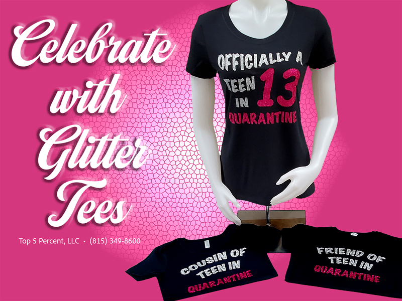 Custom glitter print shirts and apparel in Joliet Illinois