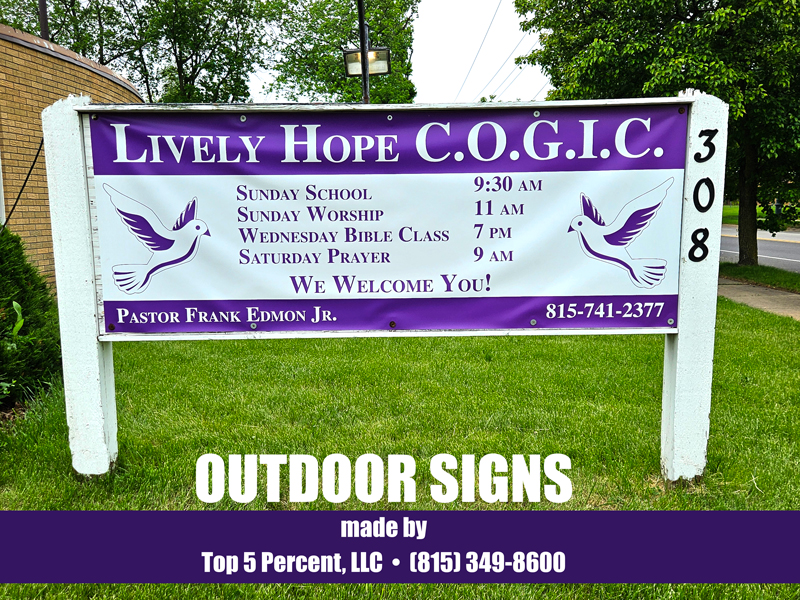 Custom window graphics and signs printed and installed by Top 5 Percent in Joliet Illinois