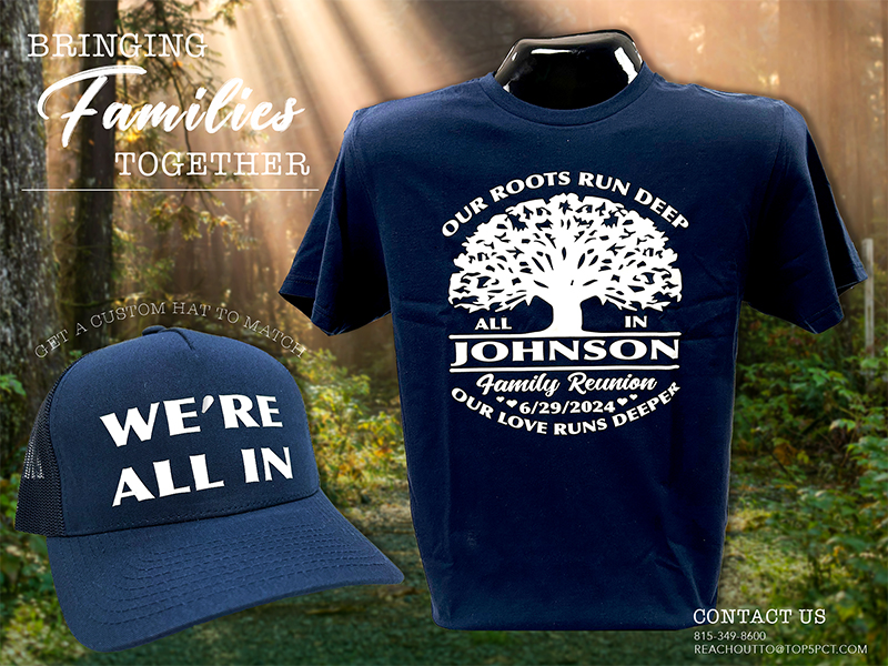 Custom family and class reunion shirts in Joliet and Shorewood Illinois