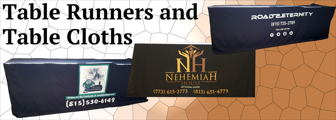 Custom branded table cloths and table covers for events and trade shows in Joliet Illinois