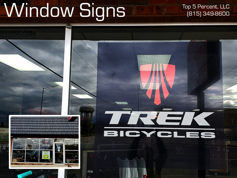 Custom window signs and graphics installed by Top 5 Percent in Joliet Illinois