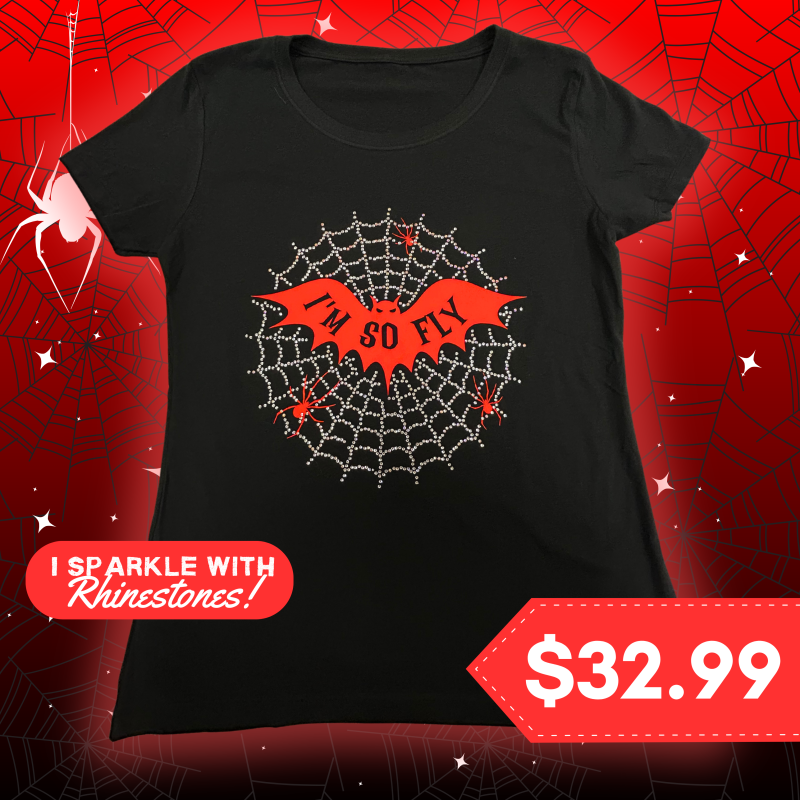 Rhinestone Halloween 'I'm So Fly' Spiderweb &amp; Bat T-Shirt